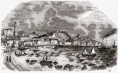 Ciudad y puerto de Málaga, España, mediados de 1800